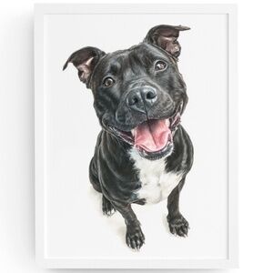American Black Pit Bull Terrier Watercolor Wall Art Print Poster - Unframed